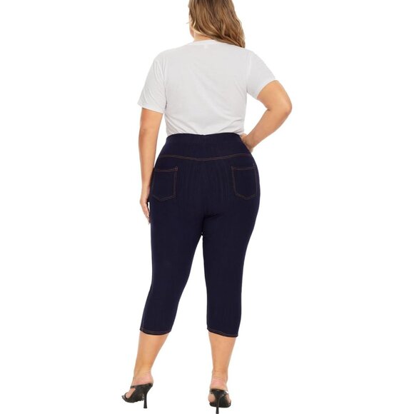 Plus Size Capri Jeggings Women High Waist Stretch Denim with Pockets - Picture 4 of 6